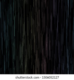 Rainbow rain seamless repeat vector pattern swatch.  Thin vertical lines on black background. Random, chaotic, decorative stripes.