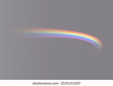 Arco iris. Icono de arco iris y gotas de lluvia sobre un fondo transparente. Grande conjunto de Vectores. Los cristales brillan con la luz del arco iris. Efecto de luz multicolor.