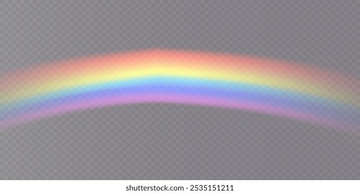 Arco iris. Icono de arco iris y gotas de lluvia sobre un fondo transparente. Grande conjunto de Vectores. Los cristales brillan con la luz del arco iris. Efecto de luz multicolor.