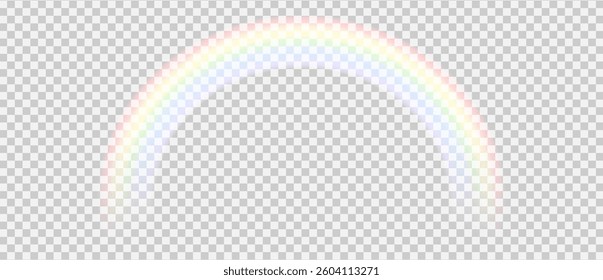 Rainbow. Raindrops on transparent background. The crystals shine with rainbow light. Rainbow, effect after rain. Vector illustration. Transparent rainbows. Downpour, hail rainy weather. Sky. Png.