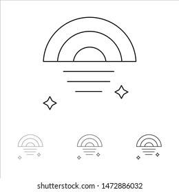 Rainbow, Rainy, Sky, Weather Bold and thin black line icon set