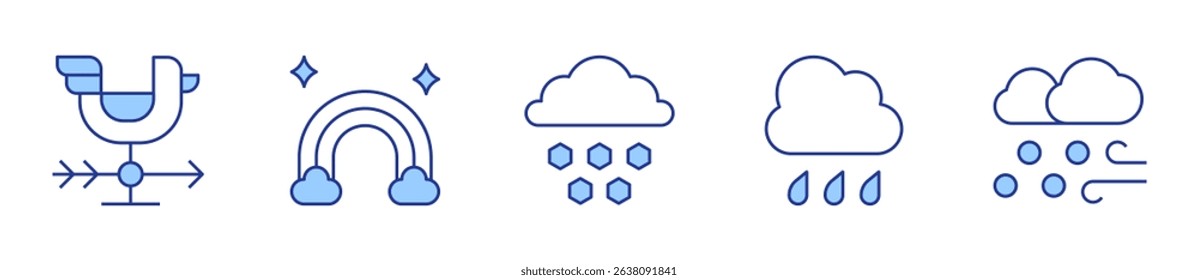 rainbow, rainy, snow, weathercock, hail. Weather forecast Icon vector illustration. Line Duotone style. Editable stroke.
