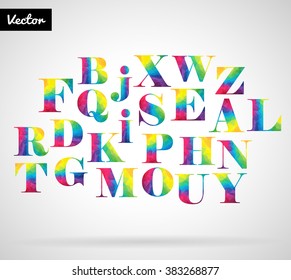 Rainbow random letters set. Polygonal alphabet collection (not complete alphabet). Vector set
