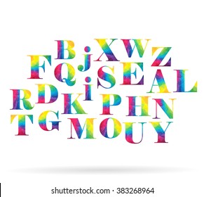 Rainbow random letters set. Polygonal alphabet collection (not complete alphabet). Vector set