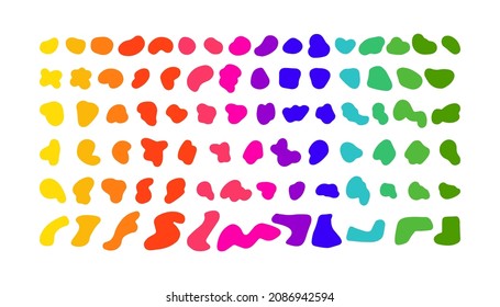 Formas aleatorias arco iris establecidas. Colección monocromática de elementos de husillo abstracto orgánico. Ilustración del vector