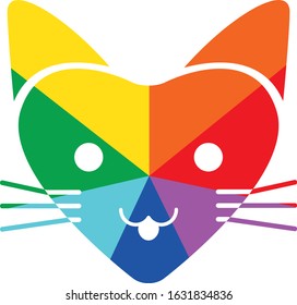 Rainbow Ray Cat With Heart Shaped Face Flat Vector Icon for Printing Anticlockwise C, D, E, F, G, A, B 