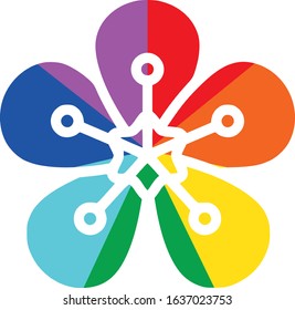 Rainbow Ray Flower Almond Flat Vector Icon for Printing Clockwise