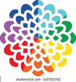 Rainbow Ray Flower Dahlia Flat Vector Icon for Printing Anticlockwise G