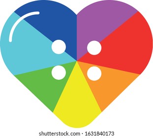 Rainbow Ray Heart Button for Clothes Flat Vector Icon for Printing Clockwise C, D, E, F, G, A, B 