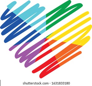 Rainbow Ray Heart Graffiti Flat Vector Icon For Printing Anticlockwise C, D, E, F, G, A, B 