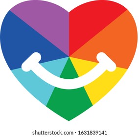 Rainbow Ray Heart With A Smile Flat Vector Icon for Printing Clockwise C, D, E, F, G, A, B 