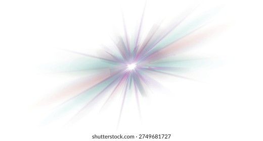 Rainbow ray of light, crystal star, refractive lens effect. Beautiful sun glare, bright light PNG.