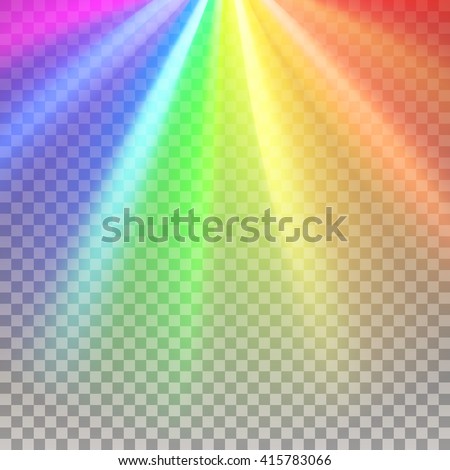 Rainbow rays. Color spectrum flare. Rainbow vector. Glaring effect with transparency. Abstract glowing light background. Graphic element for documents, templates, posters, flyers. Vector illustration 商業照片 © 