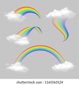 Rainbow realistic transparent set in different shape isolated vector illustration