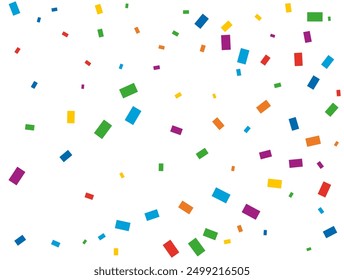 Rainbow Rectangular Confetti. Confetti celebration, Falling rainbow abstract decoration for party, birthday celebrate, anniversary or event, festive. Festival decor. Vector illustration