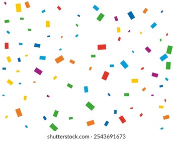 Rainbow Rectangular Confetti. Confetti celebration, Falling rainbow abstract decoration for party, birthday celebrate, anniversary or event, festive. Festival decor. Vector illustration
