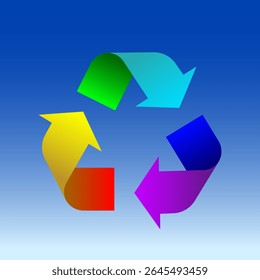 Rainbow recycling symbol on blue sky background