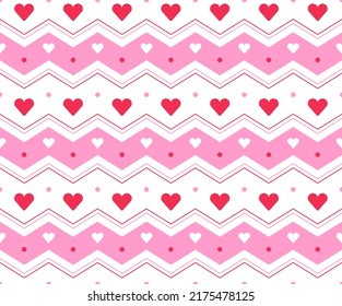 Arcoiris Rojo Pink Corazón Pastel Horizontal Zig Zag Línea Dot Línea Círculo de patrón sin soldadura Vector de Ilustración Tablero, Papel de envolvimiento de alfombras picnicas, Mat, Tela, Tejido, Escarfa