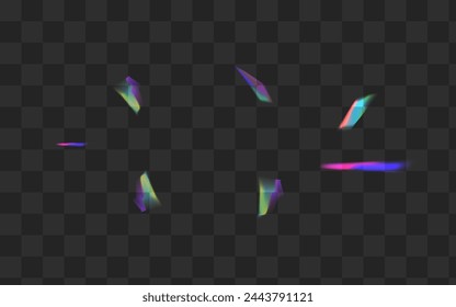 Rainbow Reflection Vector Transparent Background. Color Glints Realistic Wallpaper. Gradient Glitter Metal Branch. Neon Effect Glitch Brochure.