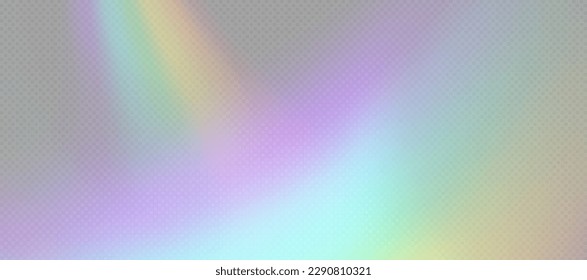 Rainbow-Refraktions-Overlay, Leck-Fackel, Prismenlichteffekt, Regenbogen-Sonnenlicht, holografische Strahlen mit Transparenz. Unscharfe Bokeh-Retro-Fototextur, Vintage-Kamerabrille. Vektorhintergrund.