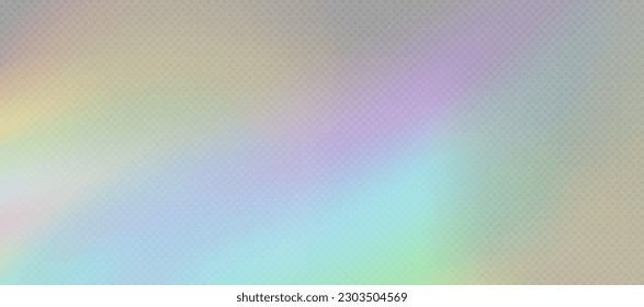 Rainbow refraction overlay, leak flare, prism light effect, rainbow sunlight, holographic rays with transparency. Blurred bokeh retro photo texture, vintage camera glare. Vector background.