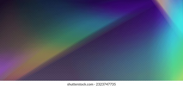 Superposición de refracción arcoiris, flor de fugas, efecto de luz prismática, luz solar arco iris, rayos holográficos con transparencia. Textura de foto retro de bokeh borrosa, resplandor de cámara vintage. Fondo vectorial.