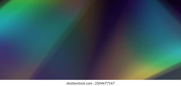 Superposición de refracción del arco iris, llamarada de fuga, efecto de luz de prisma, luz solar del arco iris, rayos holográficos aislados sobre un fondo negro. Textura borrosa de la foto retro bokeh, resplandor de la cámara vintage. Vector de fondo.