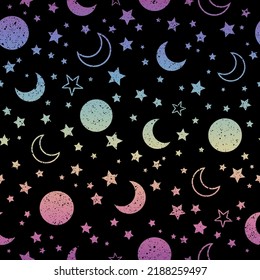 rainbow retro pattern with moon and stars