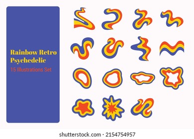Rainbow Retro Psychedelic Illustration Set