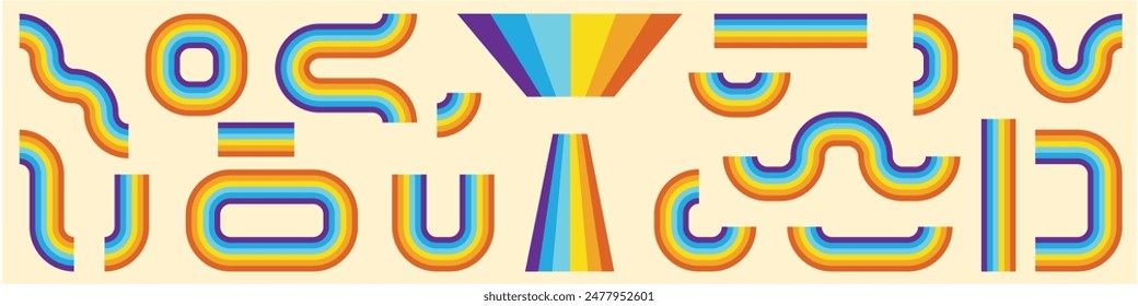 rainbow retro vintage rainbow, Groovy striped, Minimalistic old-fashioned rounded stripe elements, 90, 80, 70s, 60s, 50s, 40s