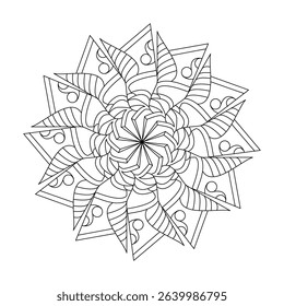 Rainbow Rhapsody Mandala template Coloring Book Page. Easy Mandala Coloring Book Pages for Adults to Relax, Experiences Give Relief. Resizeable Vector File
