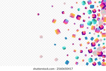 Rainbow Rhombus Vector Transparent Background. Holographic Shiny Cube Wallpaper. Perspective Confetti Presentation. Bright Box Geometric Brochure.