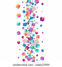 Rainbow Rhombus Vector White Background. Multicolored Geometric Cube Presentation. Business Brick Image. Iridescent Block Perspective Cover.
