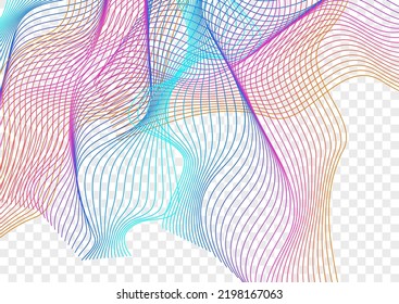 Rainbow Ribbon Background Transparent Vector. Technology Poster. Iridescent Contour Art. Blend Minimal Texture. Multicolored Energy Curve.