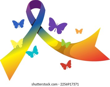 Rainbow ribbon with butterflies illustration