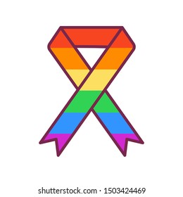 Rainbow ribbon color line icon. LGBT support. Human rights and tolerance. Sign for web page, mobile app, social media, logo. 