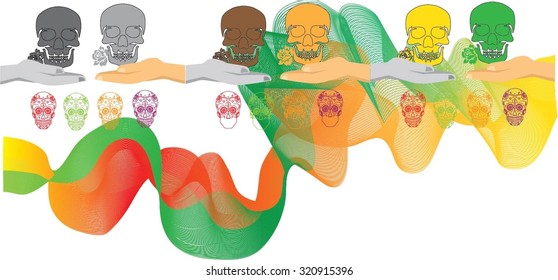 Rainbow Ribbon Effect,BG, black and skull