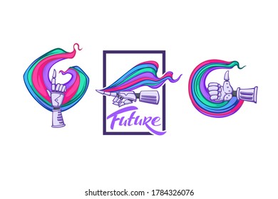rainbow robot hands for your logo, label, emblems