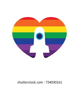 rainbow Rocket launch with love shape,ship.vector illustration concept