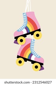 Rainbow roller skates, pride month 2023, vector illustration for LGBTQ community celebrations, diversity, equality, gay, lesbian, transgender, queer,  bisexual, transsexual, wall art, SHOTLIST1990