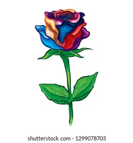 Rainbow Rose Flower Vector Illustration