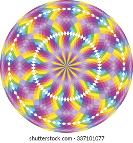 Rainbow rosette made of seven colors, each color placed on separate layer