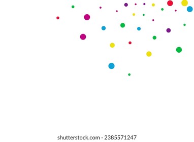 Rainbow Round Abstract Vector White Background. Top Splash Texture. Effect Shine Banner. Falling Confetti Carnival Invitation.