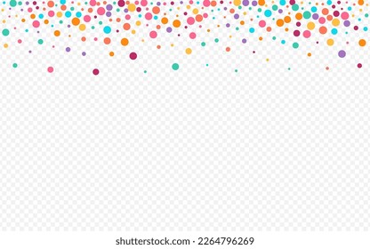Rainbow Round Carnival Vector Transparent Background. Flying Confetti Texture. Transparent Circle Card. Color Dot Happy Postcard.