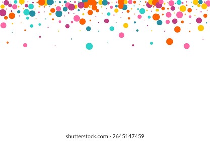 Rainbow Round Celebrate Vector White Background. Flying Confetti Wallpaper. Effect Dust Card. Multicolored Polka Celebration Pattern.