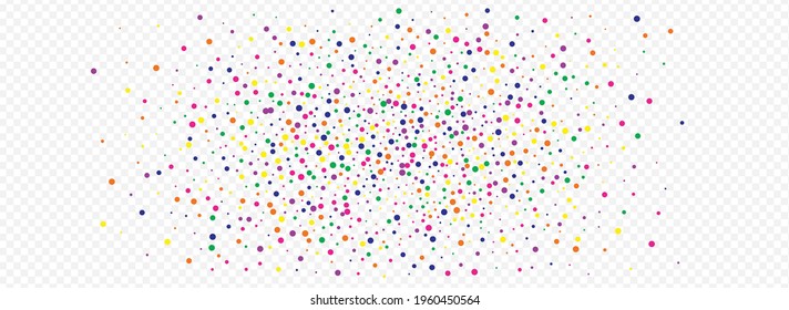 Rainbow Round Christmas Panoramic Transparent Background. Carnaval Shine Banner. Celebrate Rain Backdrop. Color Polka Happy Pattern.