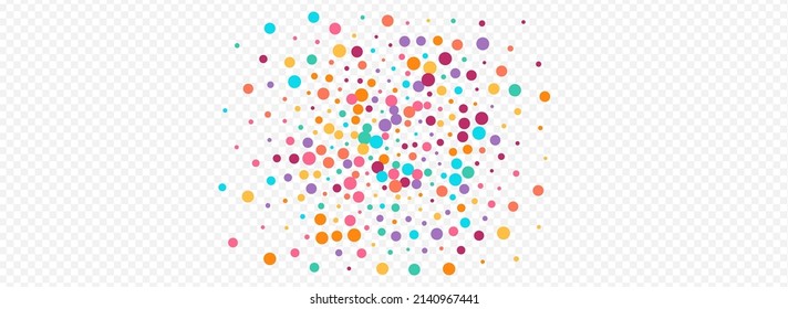 Rainbow Round Fun Vector Panoramic Transparent Background. Decoration Polka Invitation. Abstract Circle Illustration. Multicolored Dust Festival Texture.