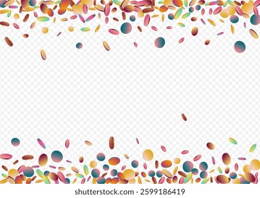 Rainbow Round Invitation Transparent Background. Colorful Effect Confetti Backdrop. Vector Illustration. Hologram Carnaval Design.