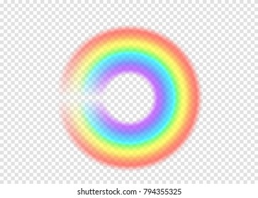 Rainbow round with limpid section edge isolated on transparent background. Realistic rain arch in circle shape. Vector illustration