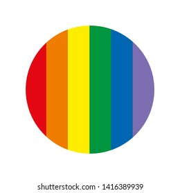 Rainbow round logo. Multicolored round icon or button with vertical stripes. Vector illustration. 